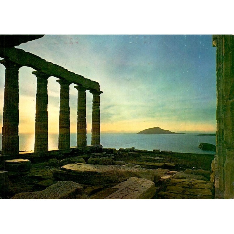 Carte Postale Ancienne Cap Sounion Temple de Poséidon Coucher de Soleil