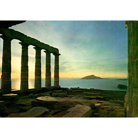 Carte Postale Ancienne Cap Sounion Temple de Poséidon Coucher de Soleil