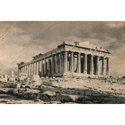 Carte postale ancienne du Parthénon sur l'Acropole d'Athènes avec verso manuscrit et oblitération grecque
