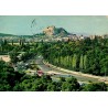 Carte postale ancienne montrant une vue partielle d'Athènes avec l'Acropole, timbre BALKANFILA 79 et oblitération