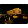 Carte postale ancienne du Parthénon illuminé sur l'Acropole d'Athènes avec verso manuscrit daté de 1975