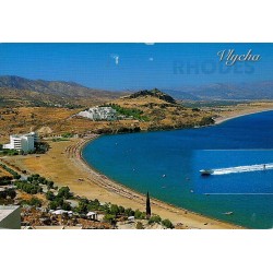 Carte Postale Moderne de la baie de Vlycha près de Lindos sur l'île de Rhodes en Grèce, voyagée en 2013.