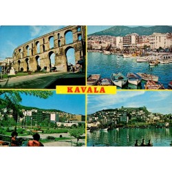 Carte Postale Moderne montrant quatre vues de Kavala avec l'aqueduc ottoman, le port et la vieille ville.