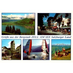 Carte Postale Moderne de Zell am See avec panorama du lac, centre-ville et paysages alpins.