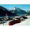 CPSM du Stubaital au Tyrol avec le train Stubaitalbahn devant les Alpes enneigées.