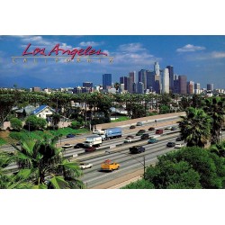 Carte postale Los Angeles Californie skyline Downtown autoroute palmiers USA