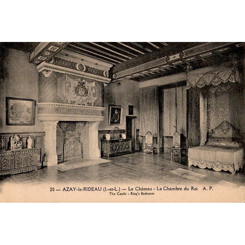 Carte postale ancienne Azay-le-Rideau château chambre du roi intérieur
