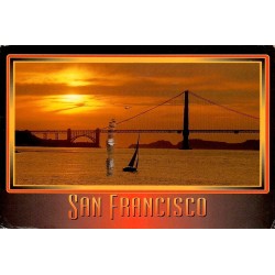 Carte postale moderne Golden Gate Bridge au coucher du soleil San Francisco circulée 1997