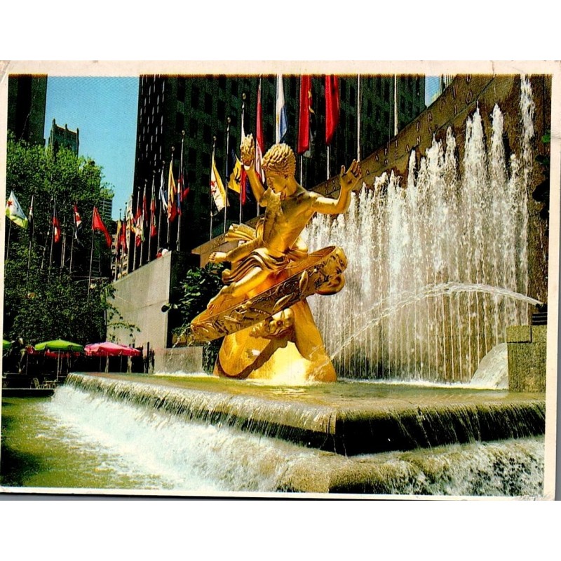 Carte postale moderne Rockefeller Plaza statue Prométhée New York circulée 1997