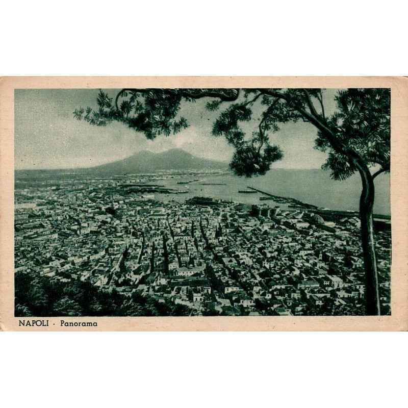 Carte postale CPSM Naples Panorama Vésuve Italie oblitération Napoli Ferrovia 1954