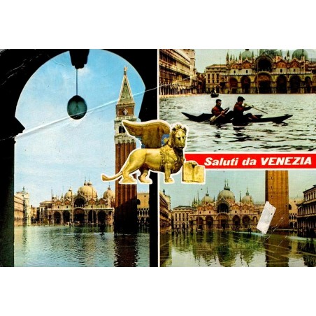 Multivues de la Piazza San Marco inondée à Venise Italie Carte Postale CPSM