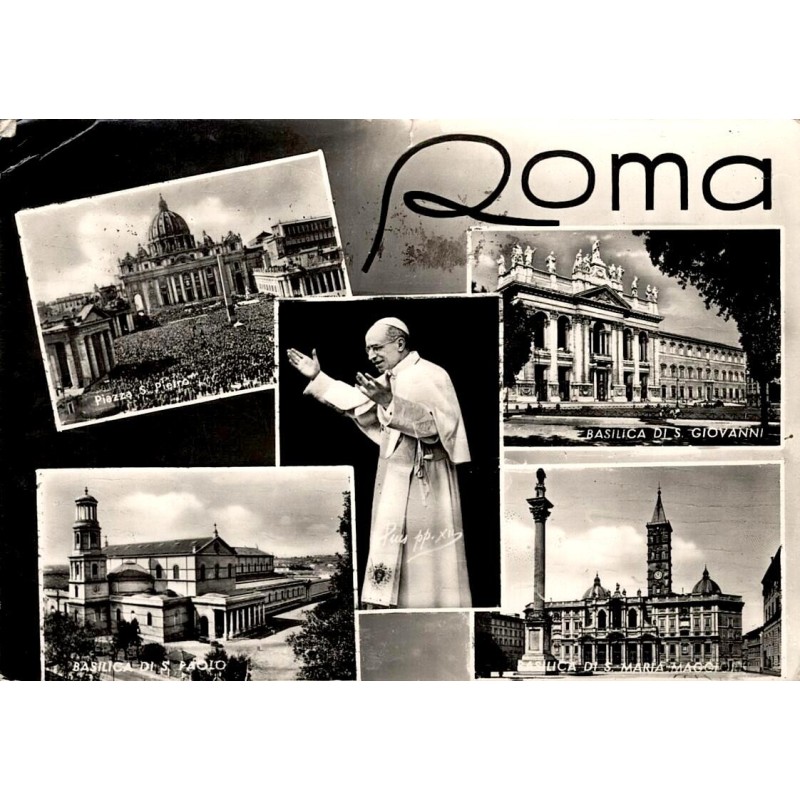 Pie XII et basiliques de Rome Italie Carte Postale CPSM