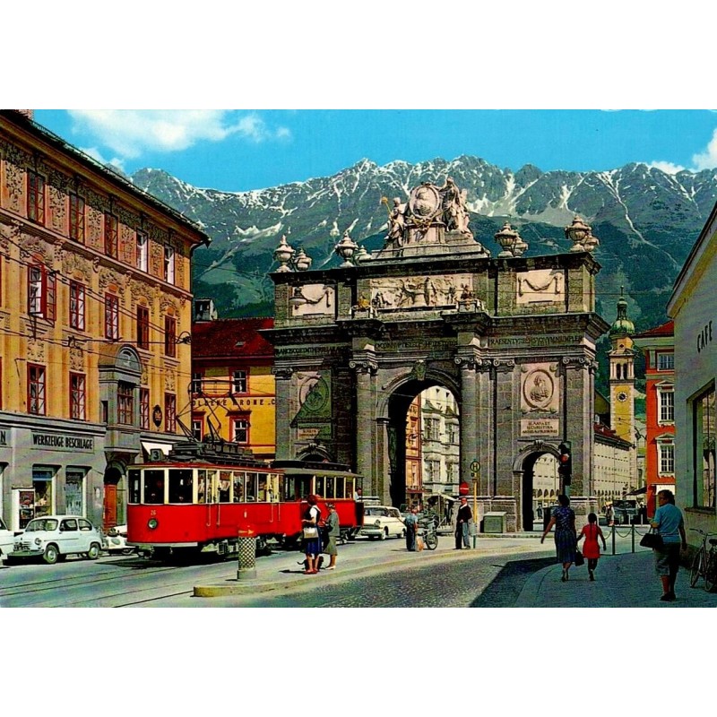 Innsbruck Triumphpforte Autriche carte postale moderne tramway Tyrol