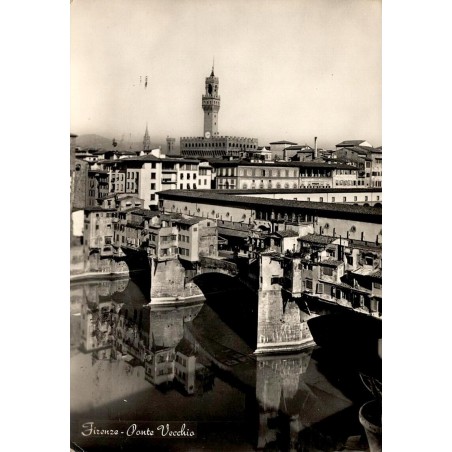 CPSM Florence Ponte Vecchio sur l'Arno et Palazzo Vecchio Italie vue panoramique noir et blanc