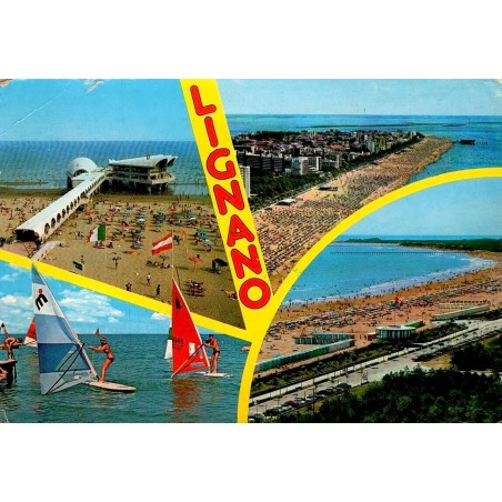 CPM Lignano multivues des plages et du front de mer Italie années 1980