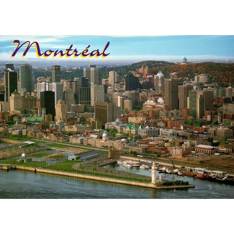 CPM Montréal vue aérienne Vieux-Port Vieux-Montréal Mont Royal