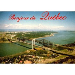 CPM Québec Ponts de Québec vue aérienne fleuve Saint-Laurent Canada circulée 1996