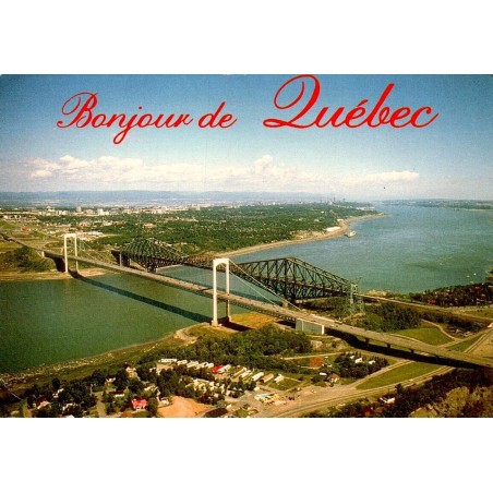 CPM Québec Ponts de Québec vue aérienne fleuve Saint-Laurent Canada circulée 1996
