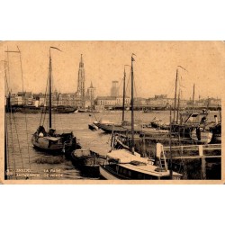 CPSM de la rade d'Anvers avec voiliers et cathédrale Notre-Dame en Belgique