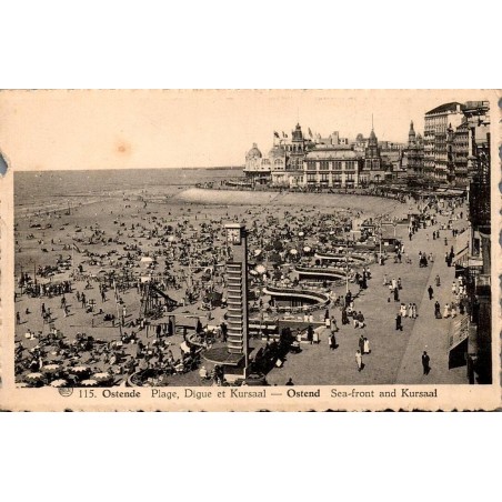 CPSM Ostende plage, digue animée et Kursaal sur le front de mer belge