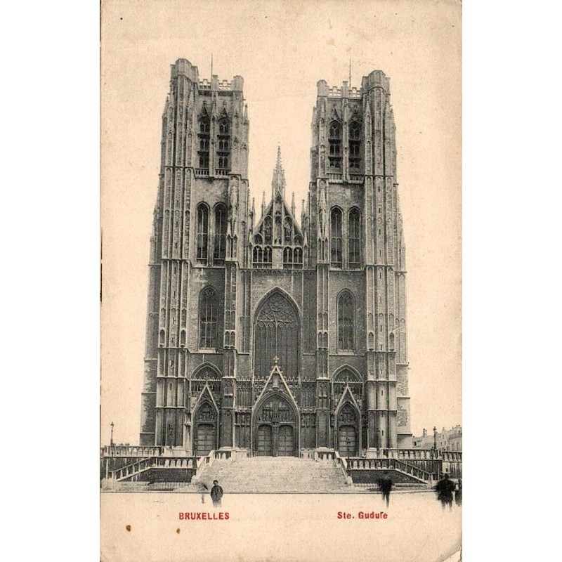 CPA Bruxelles façade de la cathédrale Sainte-Gudule avec timbre belge de 1908