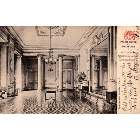 CPA Palais Royal de Bruxelles vestibule des appartements de la Princesse Clémentine circulée en 1908