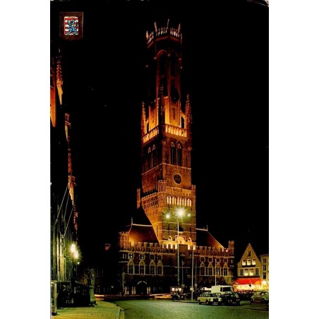 CPM Bruges Halles et Beffroi de nuit Belgique carte écrite non affranchie