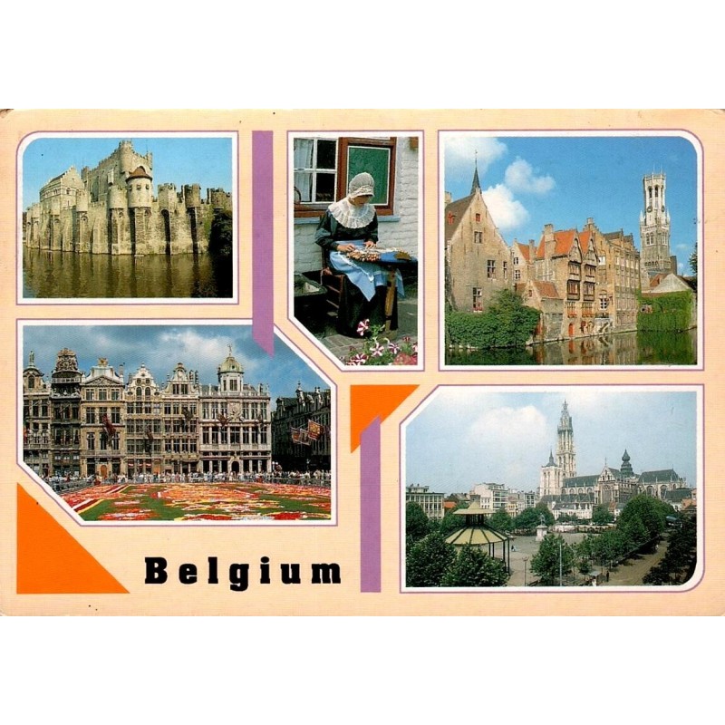 CPM multivues Belgique château des Comtes Bruges Bruxelles Anvers circulée en 1991