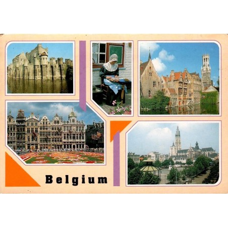 CPM multivues Belgique château des Comtes Bruges Bruxelles Anvers circulée en 1991