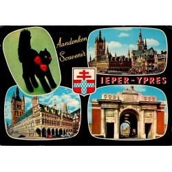 CPM multivues Ypres Halles Beffroi Porte de Menin Belgique circulée