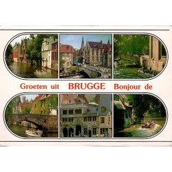 CPM multi-vues Bruges Belgique canaux Rozenhoedkaai Groene Rei patrimoine UNESCO