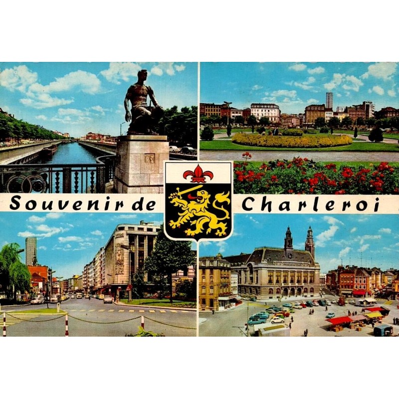 CPM multivues Charleroi beffroi Sambre Belgique