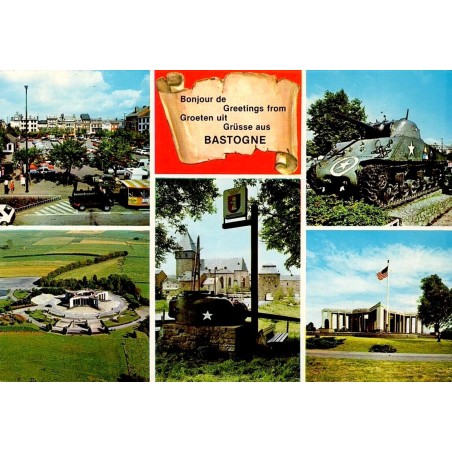 CPSM Bastogne Belgique Mardasson char Sherman vues multiples