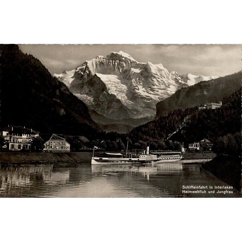 CPSM Interlaken bateau avec Heimwehfluh et Jungfrau dans l’Oberland bernois en Suisse