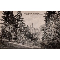 CPA Sarreguemines jardins municipaux et hôpital en Moselle, ancienne légende Saargemünd Lothringen