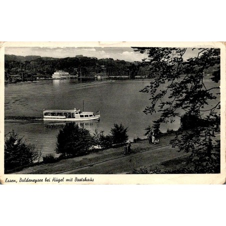 CPSM Essen Baldeneysee à Hügel avec bateau et Bootshaus Allemagne, circulée en 1956