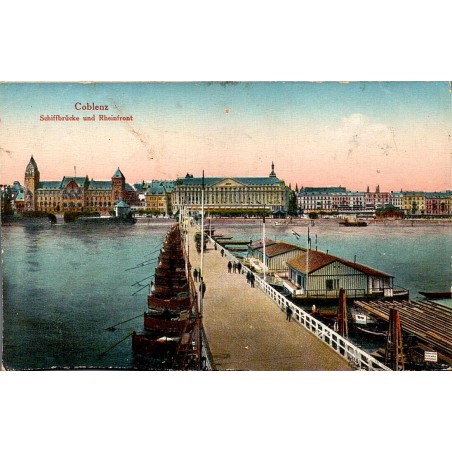 CPA Koblenz ancien Schiffbrücke pont de bateaux et front du Rhin en Allemagne