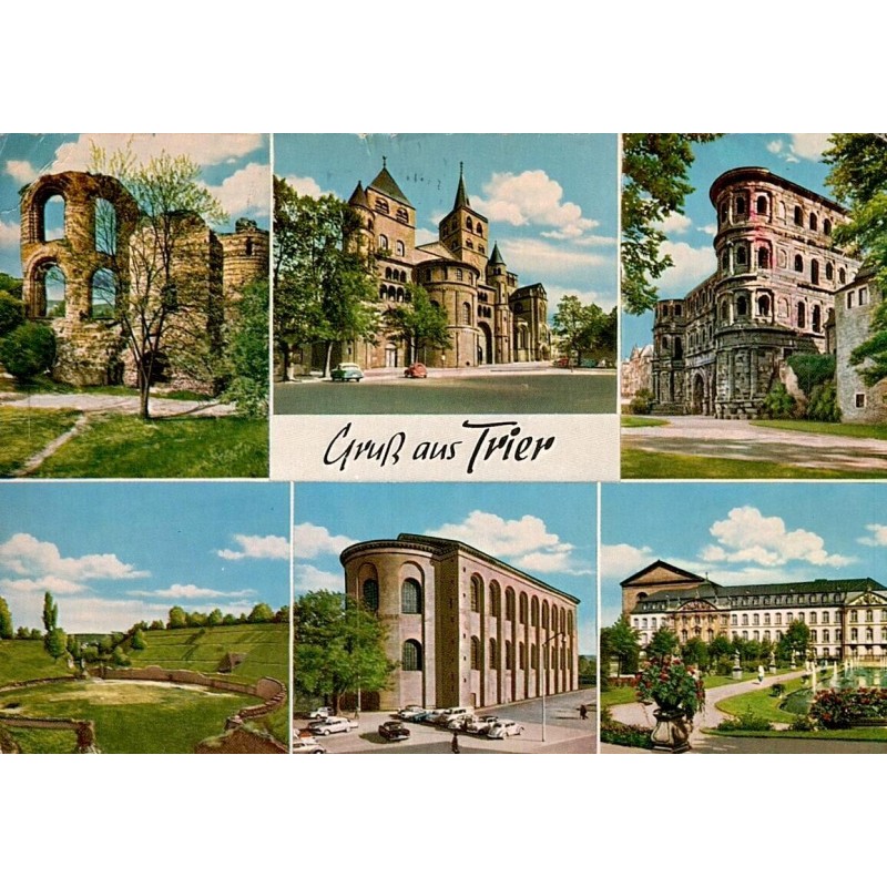 CPSM Trier Trèves Allemagne Porta Nigra thermes impériaux cathédrale 1969