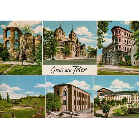 CPSM Trier Trèves Allemagne Porta Nigra thermes impériaux cathédrale 1969