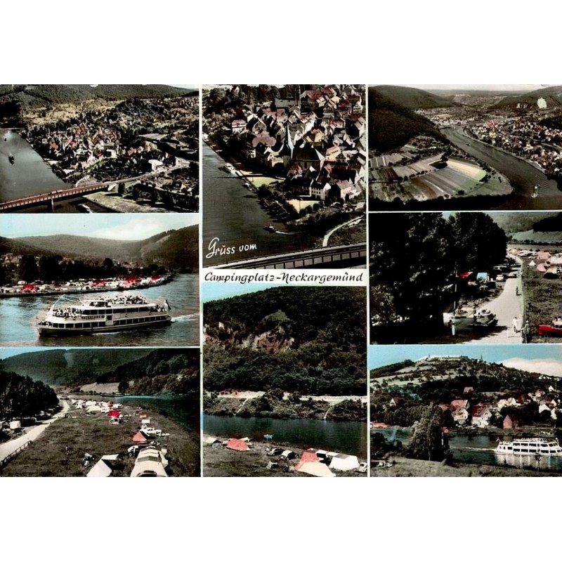 CPSM Neckargemünd Allemagne camping Neckar vues multiples bateaux caravanes années 1960