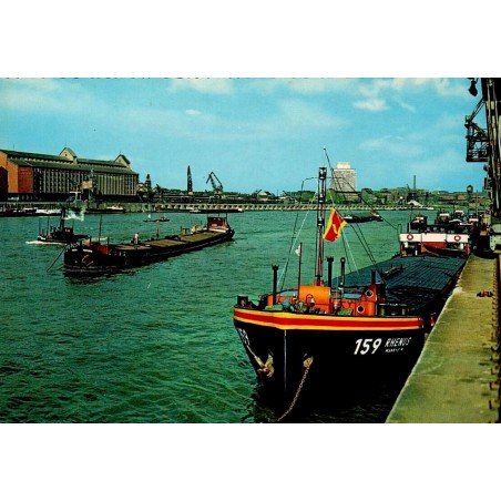 CPSM Mannheim Ludwigshafen Rhin port péniches Rhenus 159 navigation fluviale Allemagne