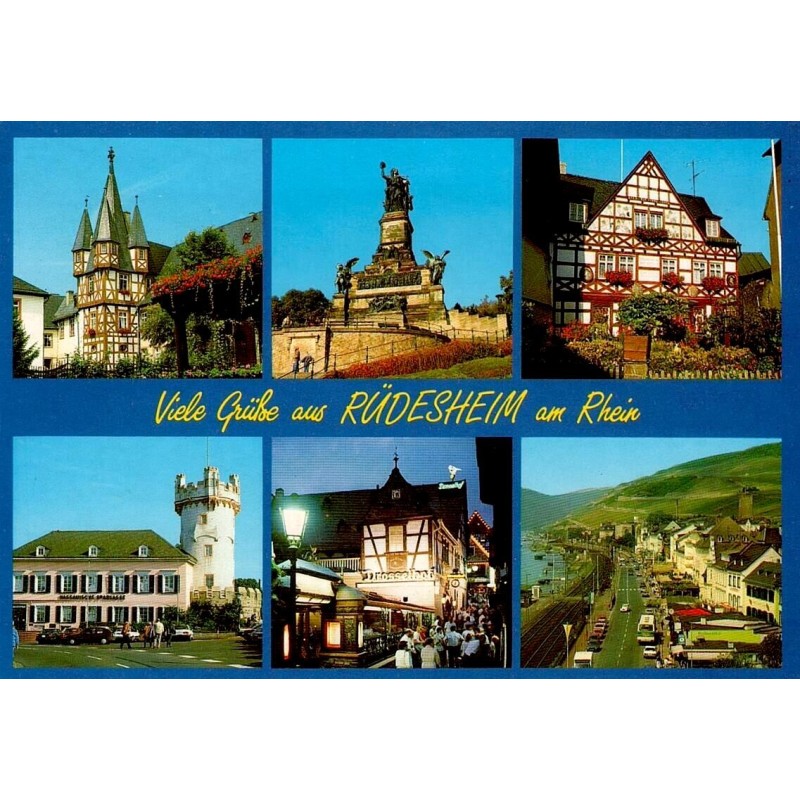 CPM Rüdesheim am Rhein Allemagne Niederwalddenkmal maisons à colombages vallée du Rhin