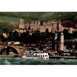CPSM Heidelberg Sommertag Allemagne château Alte Brücke bateau sur le Neckar