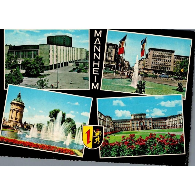 CPSM Mannheim Allemagne multivues Wasserturm Planken château fontaines années 1960