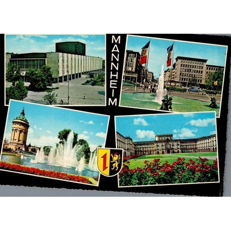 CPSM Mannheim Allemagne multivues Wasserturm Planken château fontaines années 1960