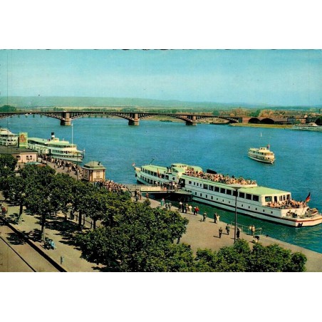 Mainz Rheinbrücke bateaux sur le Rhin Allemagne CPSM