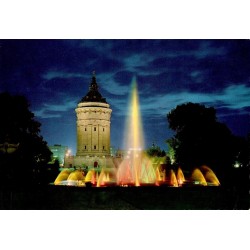 CPSM Mannheim Wasserturm château eau fontaines illuminées Allemagne années 1960