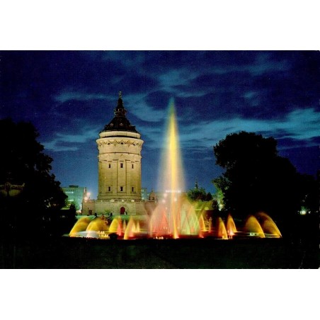 CPSM Mannheim Wasserturm château eau fontaines illuminées Allemagne années 1960