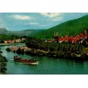 CPSM Neckargemünd Allemagne camping Friedensbrücke Neckar péniche caravanes années 1960