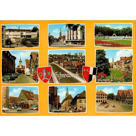 Schwabach en Bavière, carte multivues avec Marktplatz, rues anciennes et maisons à colombages